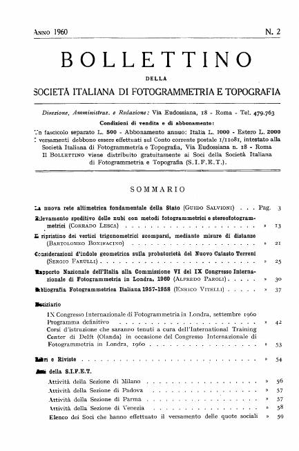 Copertina articolo #1 Bollettino SIFET ANNO: 1960 n.2